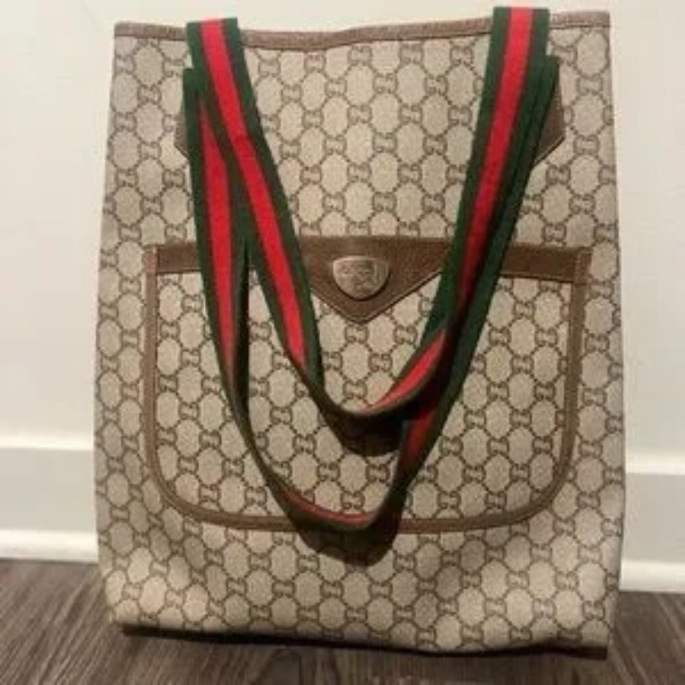 GUCCI GG Plus Monogram Flat Vertical Tote Dark Brown